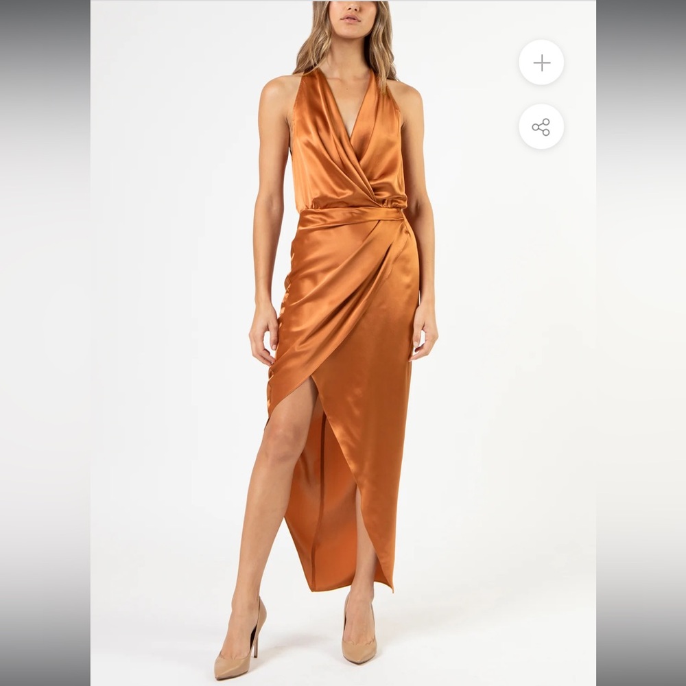 Michelle Mason 100% silk halter draped dress